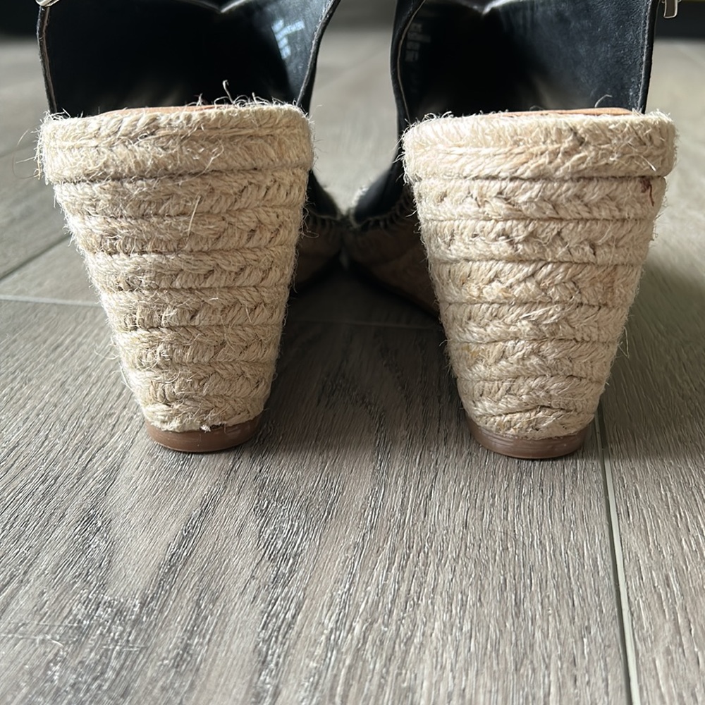 Crown Vintage Black Shanie Peep Toe Suede Espadrille Wedge Sandal Size 9 - Picture 7 of 8